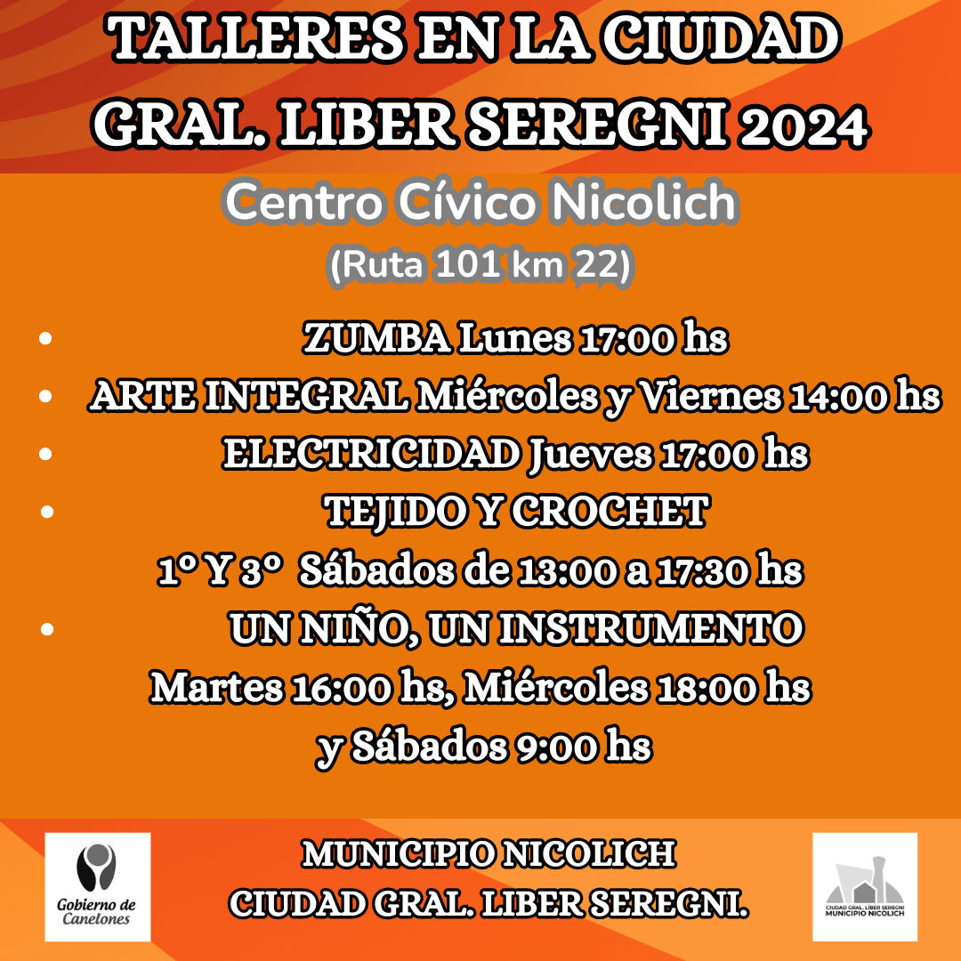 TALLERES CULTURALES PARA LA SEGUNDA MITAD DEL AÑO EN LA CIUDAD GRAL. LIBER SEREGNI.